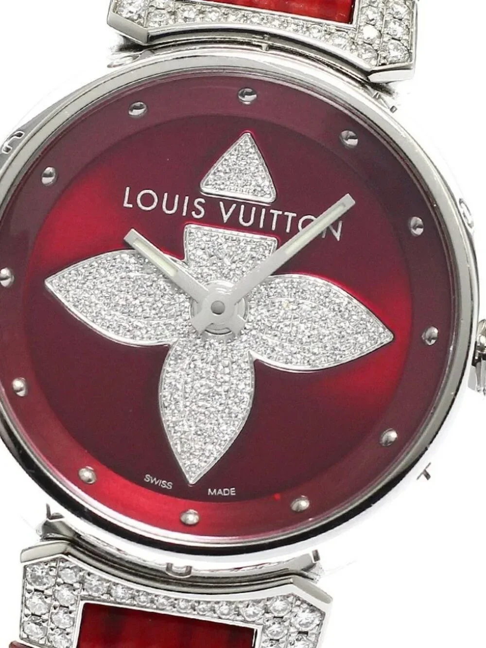 LOUIS VUITTON Tambour Forever Q121L diamond Red Dial Quartz Ladies Watch